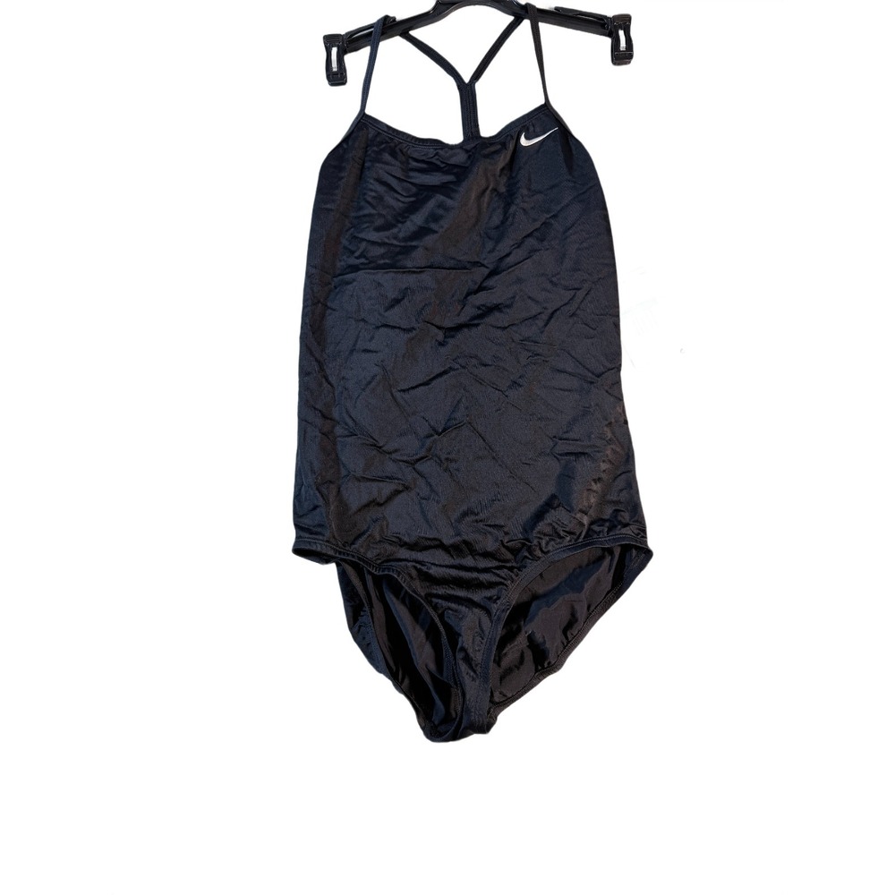 Nike Girls Solid Racerback One Piece Swimsuit Black NESS9644-001 Size XL 13-15Y